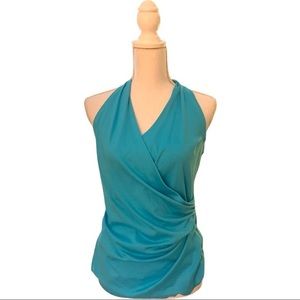 Flattering Lafayette New York aqua blue faux wrap  tank top